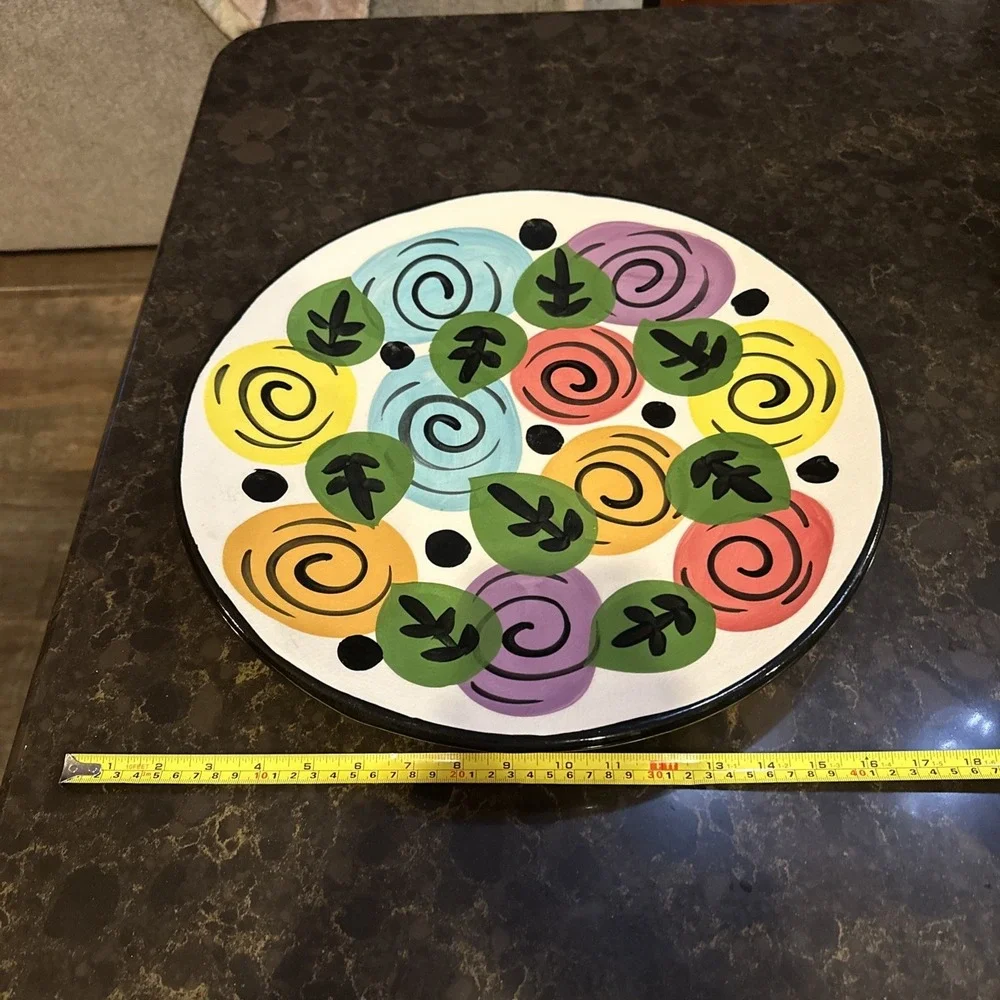 Pier 1 Imports Hand Painted Floral Ceramic Charger Plate Mexico 15.5in 550-5503